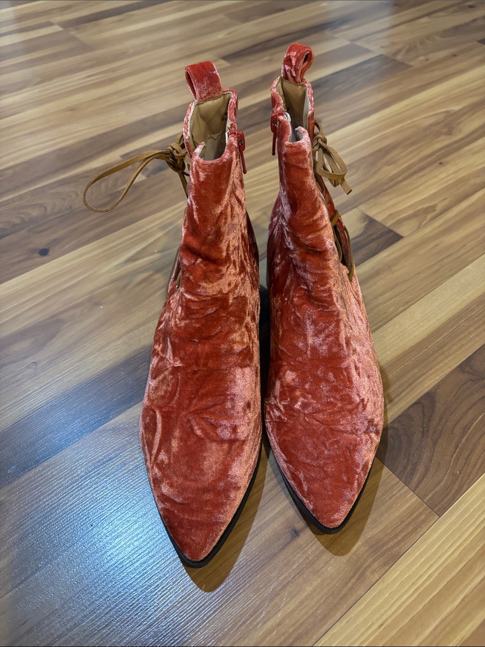 Bella Vita Velvet Pointed Ankle Booties in Rust